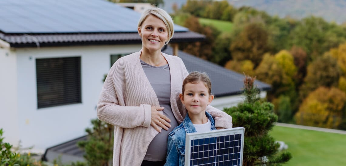 Family with solar panels
